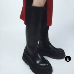 NEW Zara Treaded Knee High Black Boots